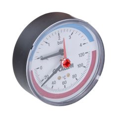 80mm Dia Back Conn 0-6 Bar/0-120°c Temperature & Pressure Gauge 503060